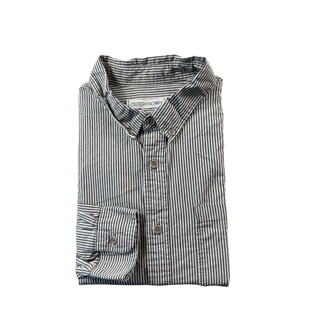 Outerknown Gray Black Striped Organic Cotton L/S Mens Button Front Size Large